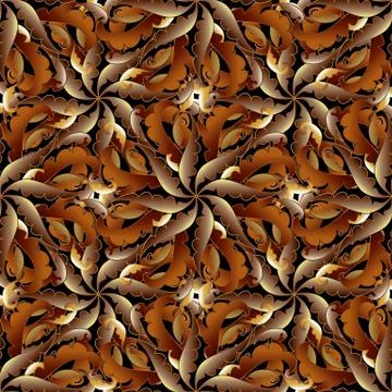 Baroque 3d seamless pattern. Vector leafy autumn background. Hand drawn scrol イラスト素材
