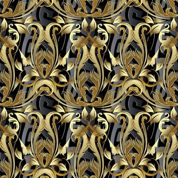 Baroque 3d seamless pattern. Vector antique background. Mix Baro イラスト素材