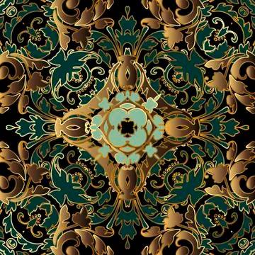Baroque 3d seamless pattern. Vector ornate patterned floral background. Repeat 스톡 일러스트