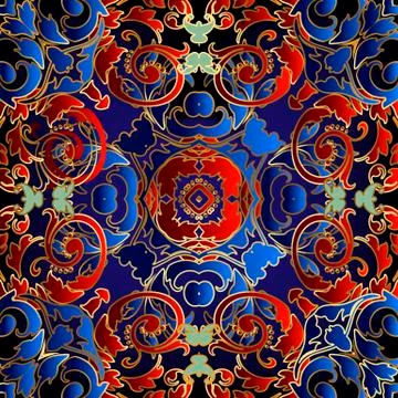 Baroque 3d seamless pattern. Vector ornate patterned floral background. Repeat Illustrazione stock