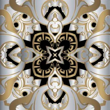 Baroque 3d seamless pattern. Vector vintage background. Repeat tribal ethnic 스톡 일러스트