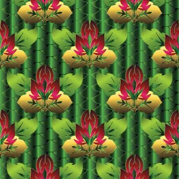 Baroque 3d vector seamless pattern. Green drapery textured floral background. Illustrazione stock