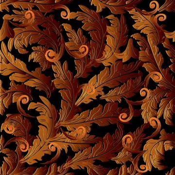 Baroque 3d vector seamless pattern. Floral leafy background. Ant Illustrazione stock