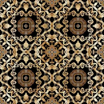 Baroque 3d vintage vector seamless pattern. Floral ornamental greek background Illustrazione stock