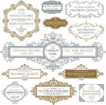 Baroque and antique frames calligraphic design elements vector Stock Illustration