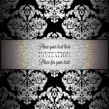 Baroque background with antique, luxury gray, black and metal silver vintage Иллюстрация