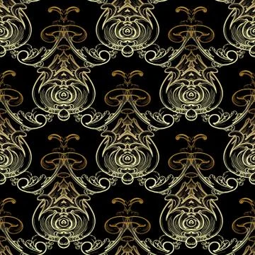 Baroque black gold seamless pattern. Vector floral background. Illustrazione stock