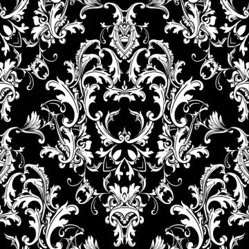 Baroque black white seamless pattern. Luxury floral background wallpaper with Stock Illustration