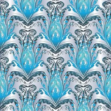 Baroque blue silver seamless pattern. Vector floral background wallpaper fabr イラスト素材