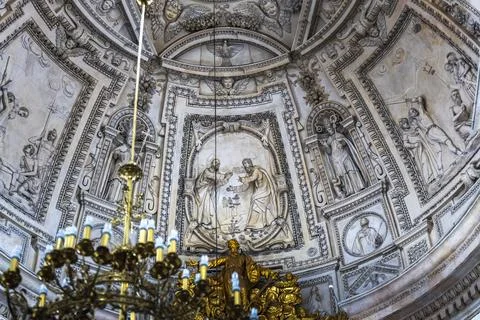 Baroque ceiling stucco vault, St. Anne's Church interior, Kraków, Poland Stock Photos
