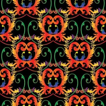 Baroque colorful seamless pattern. Vector antique background. Vintage damask  Stock Illustration