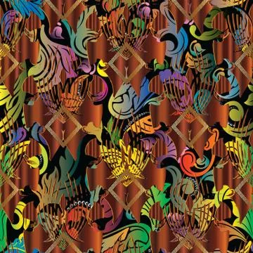 Baroque colorful seamless pattern. Vector floral background wallpaper with da Stock Illustration