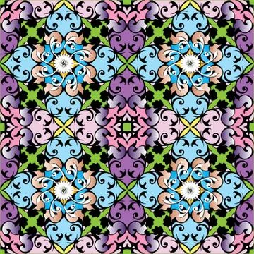 Baroque colorful vector seamless pattern. Beautiful bright flora 스톡 일러스트