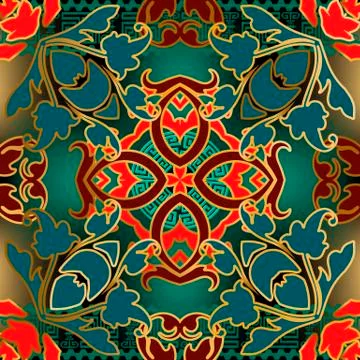 Baroque colorful vector seamless pattern. Tribal ethnic style greek borders Stock Illustration