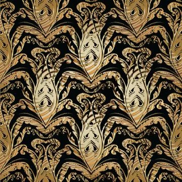 Baroque damask gold seamless pattern. Vector floral background wallpaper fabr Stock Illustration