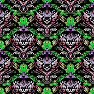 Baroque Damask seamless pattern. Greek decorative ornaments. 스톡 일러스트