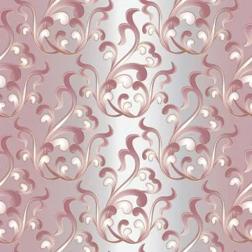 Baroque damask vintage seamless pattern. Light pink floral backg Illustrazione stock