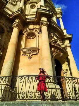 Baroque Elegance: Exploring Noto, Sicily in Red Stock Photos