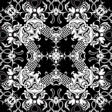 Baroque elegant seamless pattern. Vector black and white vintage background Illustrazione stock