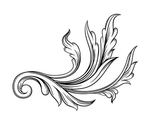 Baroque Element with Scroll and Ornamental Circular Motif Vector Illustration Stock Illustration