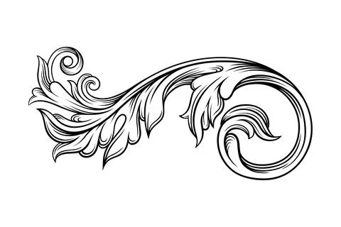 Baroque Element with Scroll and Ornamental Circular Motif Vector Illustration 스톡 일러스트