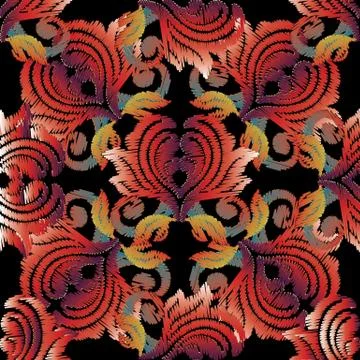 Baroque embroidery seamless pattern. Floral vector background wallpaper with  イラスト素材