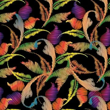 Baroque embroidery seamless pattern. Tapestry colorful flowers, Stock Illustration