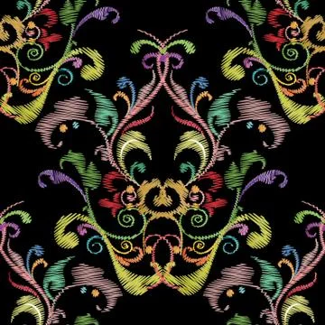 Baroque embroidery seamless pattern. Vector floral tapestry background Illustrazione stock
