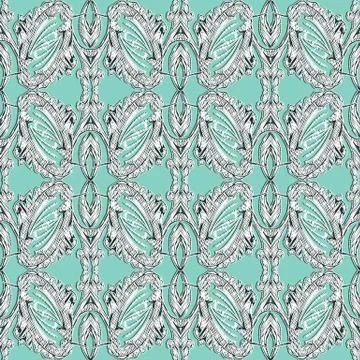 Baroque embroidery seamless pattern. Vector light blue patterned tapestry bac 스톡 일러스트