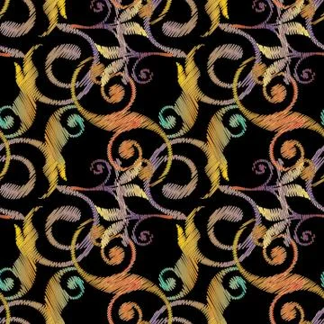 Baroque embroidery seamless pattern. Vector tapestry damask flow イラスト素材
