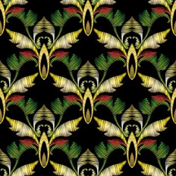 Baroque embroidery vector 3d seamless pattern. Tapestry antique floral orname 스톡 일러스트