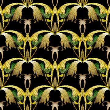 Baroque embroidery vector 3d seamless pattern. Tapestry antique Stock Illustration
