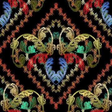Baroque embroidery vector seamless pattern. Geometric abstract striped tapest Illustrazione stock