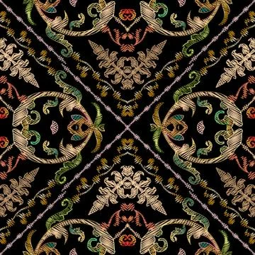 Baroque embroidery vector seamless pattern. Geometric abstract s 스톡 일러스트