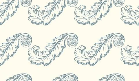Baroque engraved seamless pattern with leaves vector Illustrazione stock