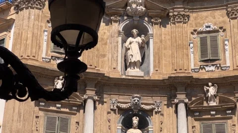 Baroque Facade with Columns and Sculptures in European City 4K Stock Footage 316835978