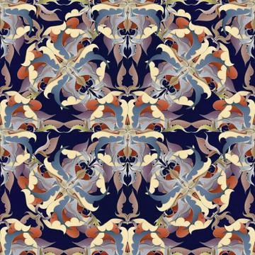 Baroque floral seamless pattern. Vector ethnic style background. Hand drawn l Stock Illustration