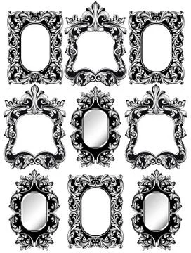 Baroque frames set decor. Detailed rich ornamented framework. Vector illustra Illustrazione stock