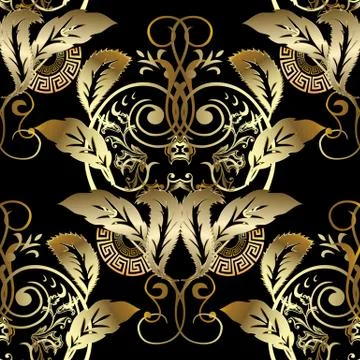 Baroque gold 3d seamless pattern Illustrazione stock