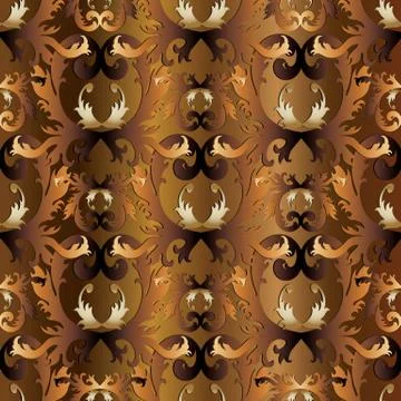 Baroque gold brown seamless pattern. Vector antique background. Vintage damas Stock Illustration
