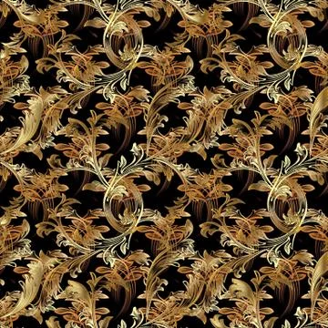 Baroque gold leafy vector seamless pattern. イラスト素材