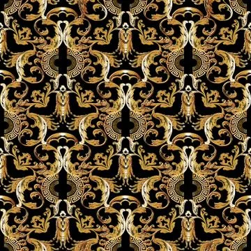 Baroque gold seamless pattern. Vector floral vintage background, wallpaper wi 스톡 일러스트
