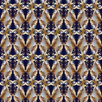 Baroque gold silver seamless pattern. Damask vector background w Stock Illustration