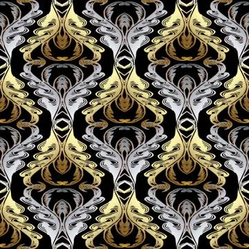 Baroque gold silver vector seamless pattern. Antique floral background wallpa イラスト素材