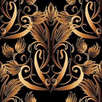 Baroque gold vector 3d seamless pattern. イラスト素材