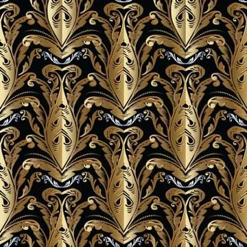 Baroque gold  vector seamless pattern. Antique floral background wallpaper wi 스톡 일러스트