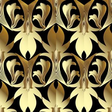 Baroque gold vector seamless pattern. Floral background wallpaper with vintag Illustrazione stock