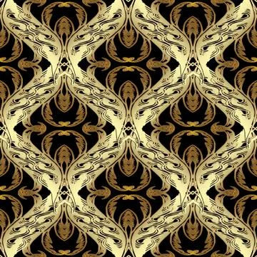 Baroque gold  vector seamless pattern. Antique floral background wallpaper wi Stock Illustration