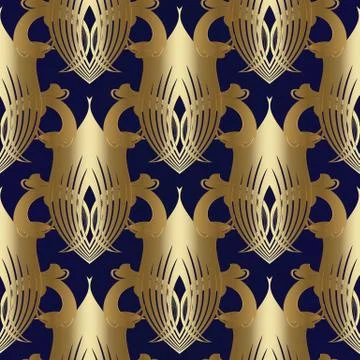 Baroque gold vector seamless pattern. Floral background wallpaper with vintag 스톡 일러스트