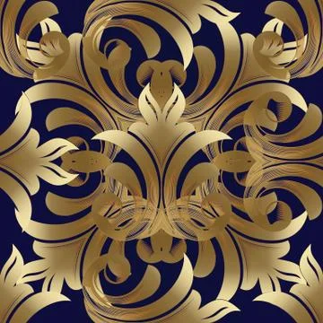 Baroque gold vector seamless pattern. Floral background wallpaper with vintag 스톡 일러스트